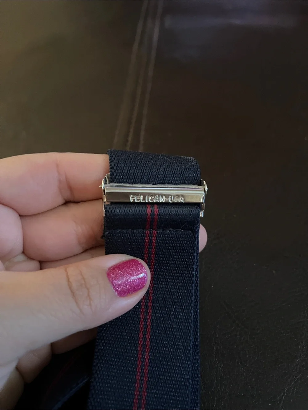 Men's Navy Suspenders with Red Stripe and Brown  Trim